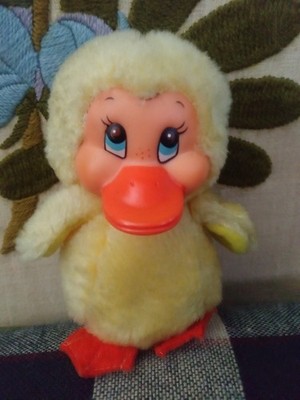 Vintage Russ Stuffed Duck 1980s Oogi Plush Duckling Rubber Face Rushton Style