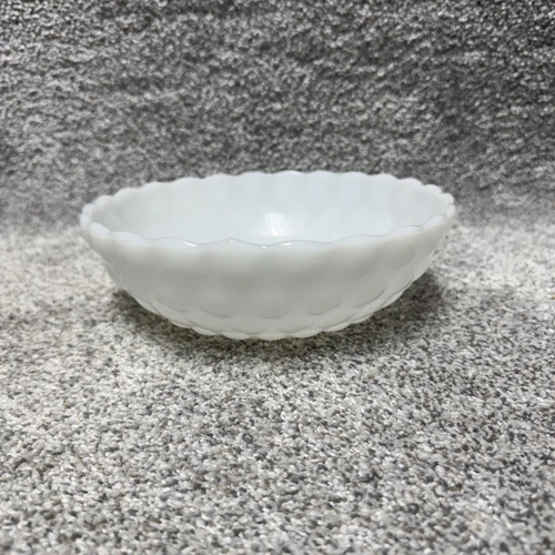 Vintage Anchor Hocking Fire King White Milk Glass Bubble Bowl Serving Dish 8"