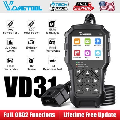 VDIAGTOOL VD31 3-in-1 OBD2 Scanner Car Key Battery Tester Sm0g test 4-in-1 Live