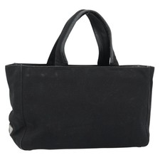 PRADA Hand Bag Canvas Black Silver Auth bs35438