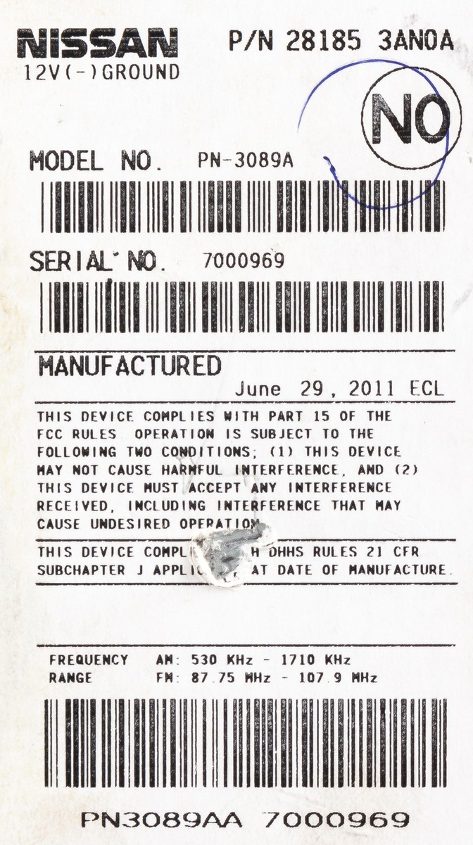 2012-2014 Nissan Versa Radio Receiver AM FM CD Player 281853AN0A