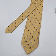 Brooks Brothers Yelliw Silk Tie Geometric Herringbone With Multicolored Squares