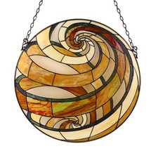 Terra Tiffany-Style Geometric Stained Glass Window Panel 23" Width