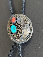  Navajo Handmade Native American Sterling Silver Coral Herbert Begay Bolo F232