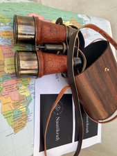 Vintage Brass  Leather Binoculars Nautical Maritime Spyglass with Case Antique