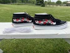 Vans Sk8-Hi Mid Sneaker Black Canvas Rose Flo...