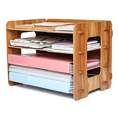 Rangement de bureau bois 4 niveaux organiseur fichiers fournitures documents A4