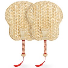 2 Packs Hand Woven Fan, Handheld Wheat Straw Fans, Rustic Chinese Manual Fan
