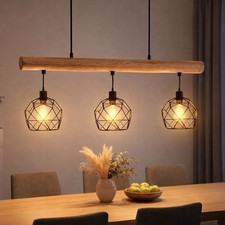 Retro Decken Hänge Lampe Wohn Zimmer Holz Balken Käfig Design Pendel Leuchte