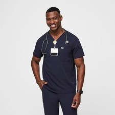 Figs Men  s Leon Three-Pocket Scrub Top Small Navy Doctor Health care Nurse