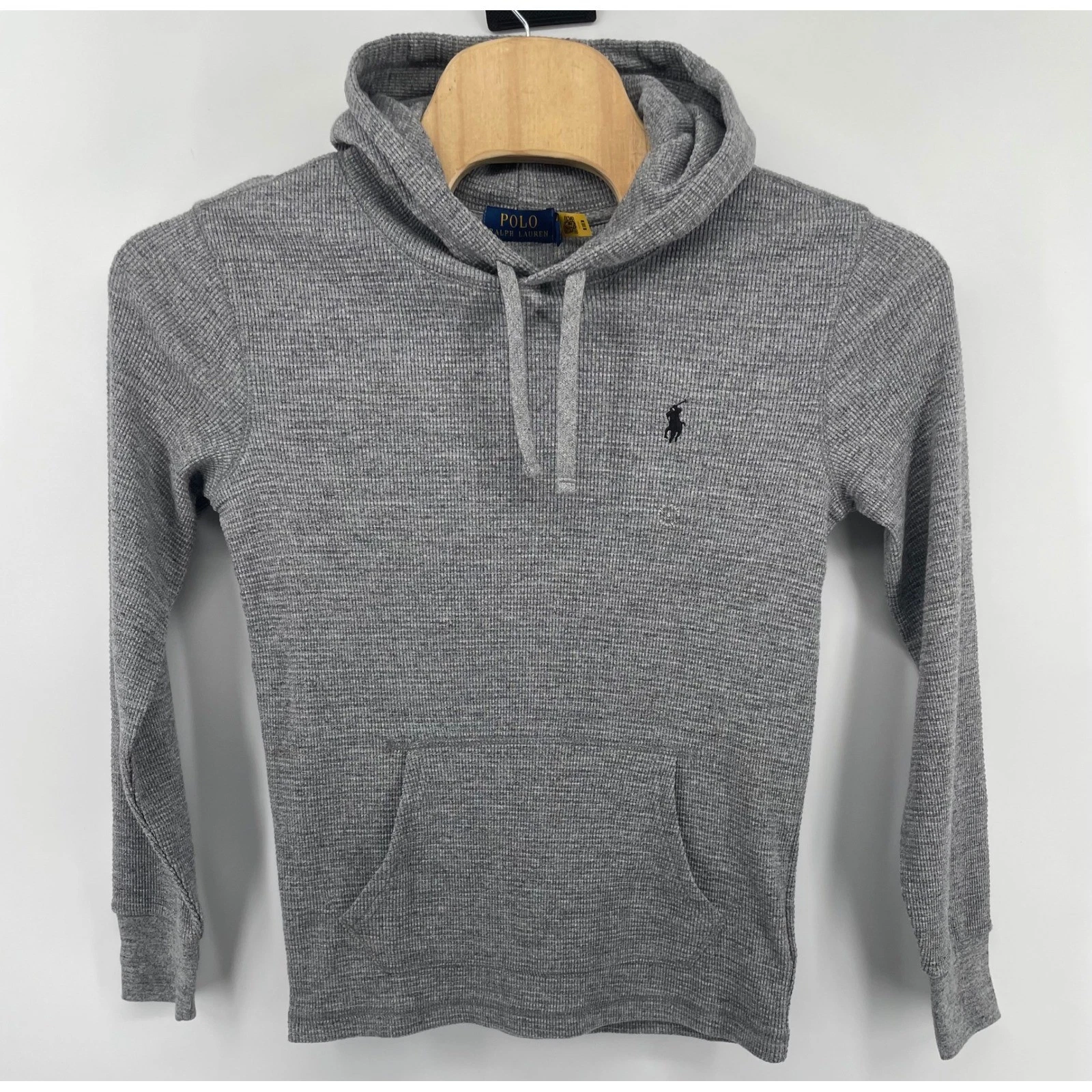 Polo Ralph Lauren Thermal Hoodie Mens Small Gray Waffle Knit Classic Preppy NWT