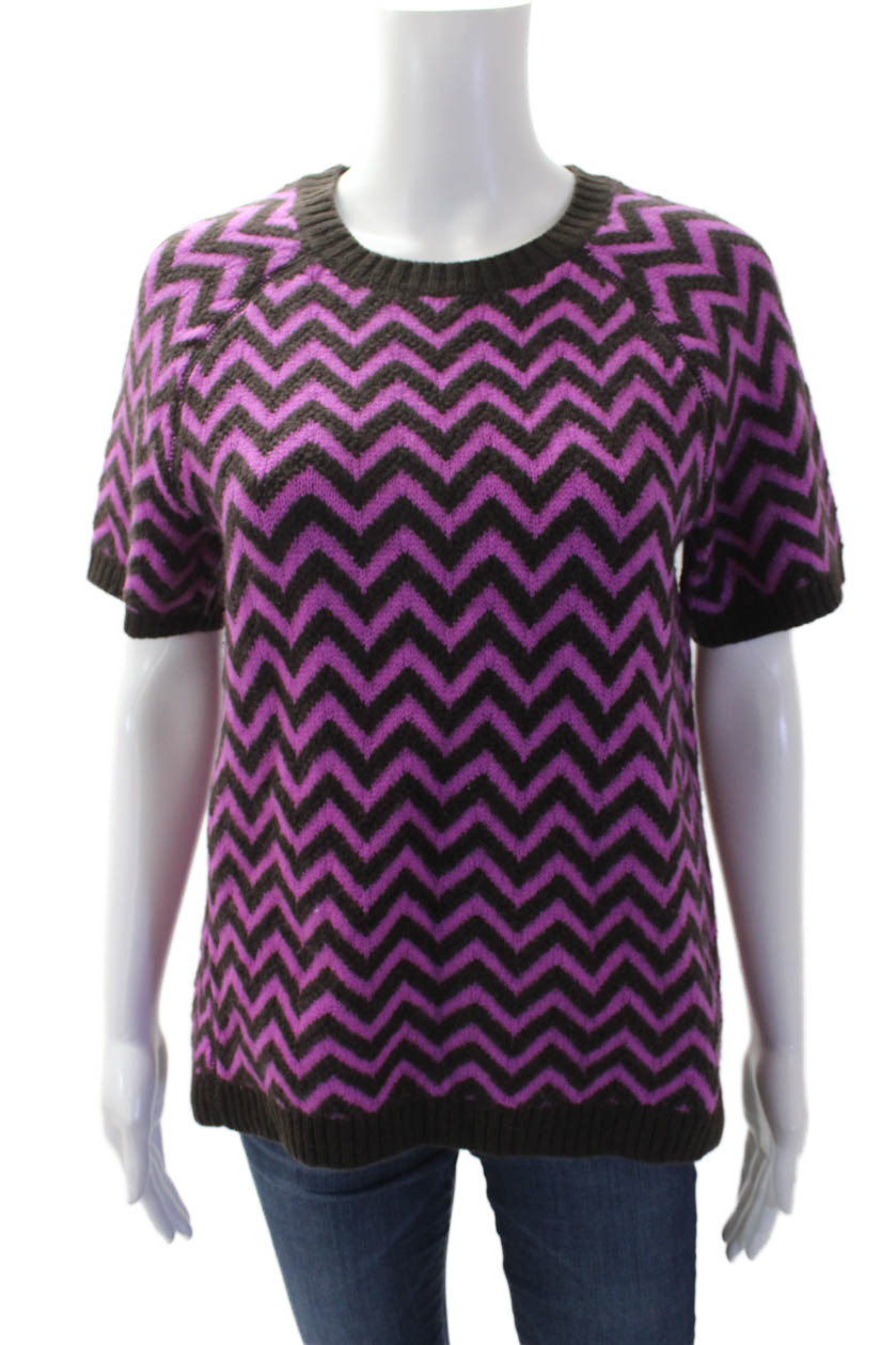J Crew Womens Chevron Striped Sweater Pink Brown Wool Size MediumFree Shipping in US $100+ Orders | $6.95 Orders Below