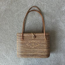 Round Woven Rattan Crossbody Bag Boho Summer Beach Purse Natural Straw