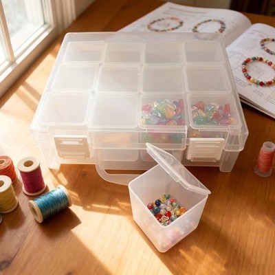 Plastic Craft Storage Container With 12 Individual Slots For Sorting Bead Button