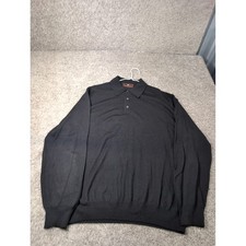 Toscano Mens XL Black Merino Wool Long Sleeve Polo Sweater Made in Italy