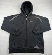 Vtg Nike Hoodie Full Zip Faded Distressed Black Gray Tag Zip Pocket Y2K Mens S