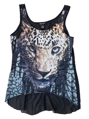 Wet Seal Y2K Leopard Print Hi-Lo Tank Top Large Black Stud McBling Indie Sleaze