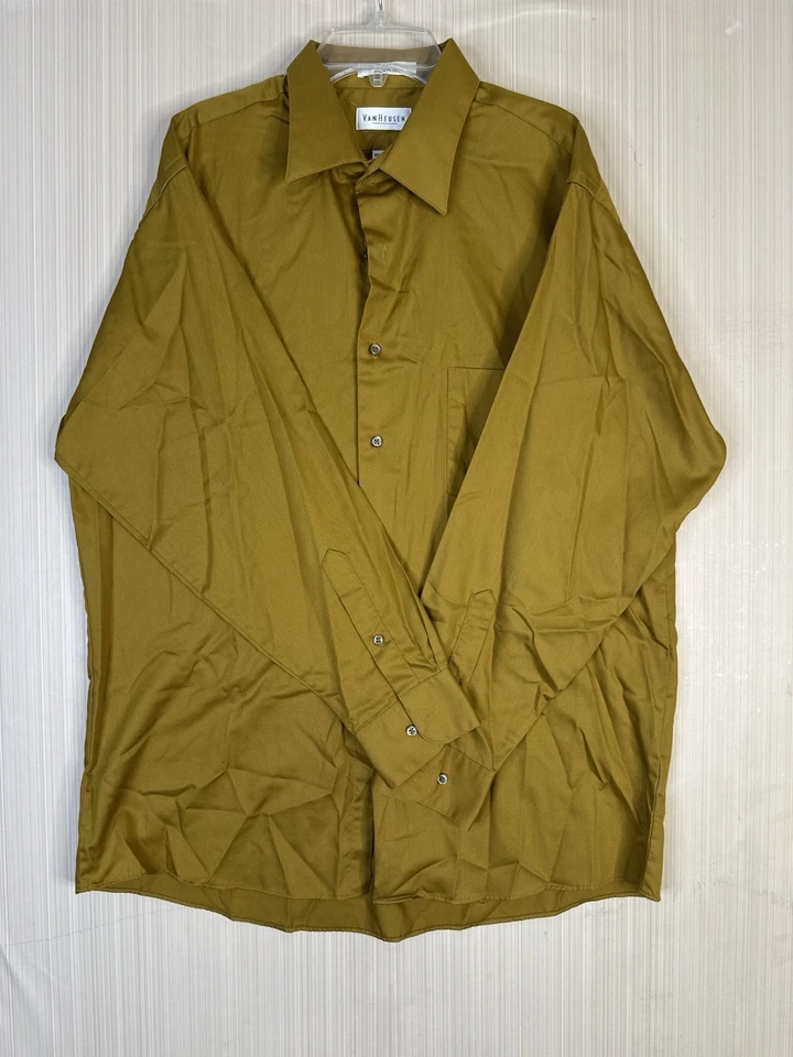 Мужская размер 16,5 32/33 ComfortVan Heusen рубашка желтый длинным рукавом на пуговицах - Изображение 2 из 4