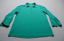 Susan Graver Women's Split Neck Bell Sleeve Tunic CN6 Heavenly Jade Medium NWT