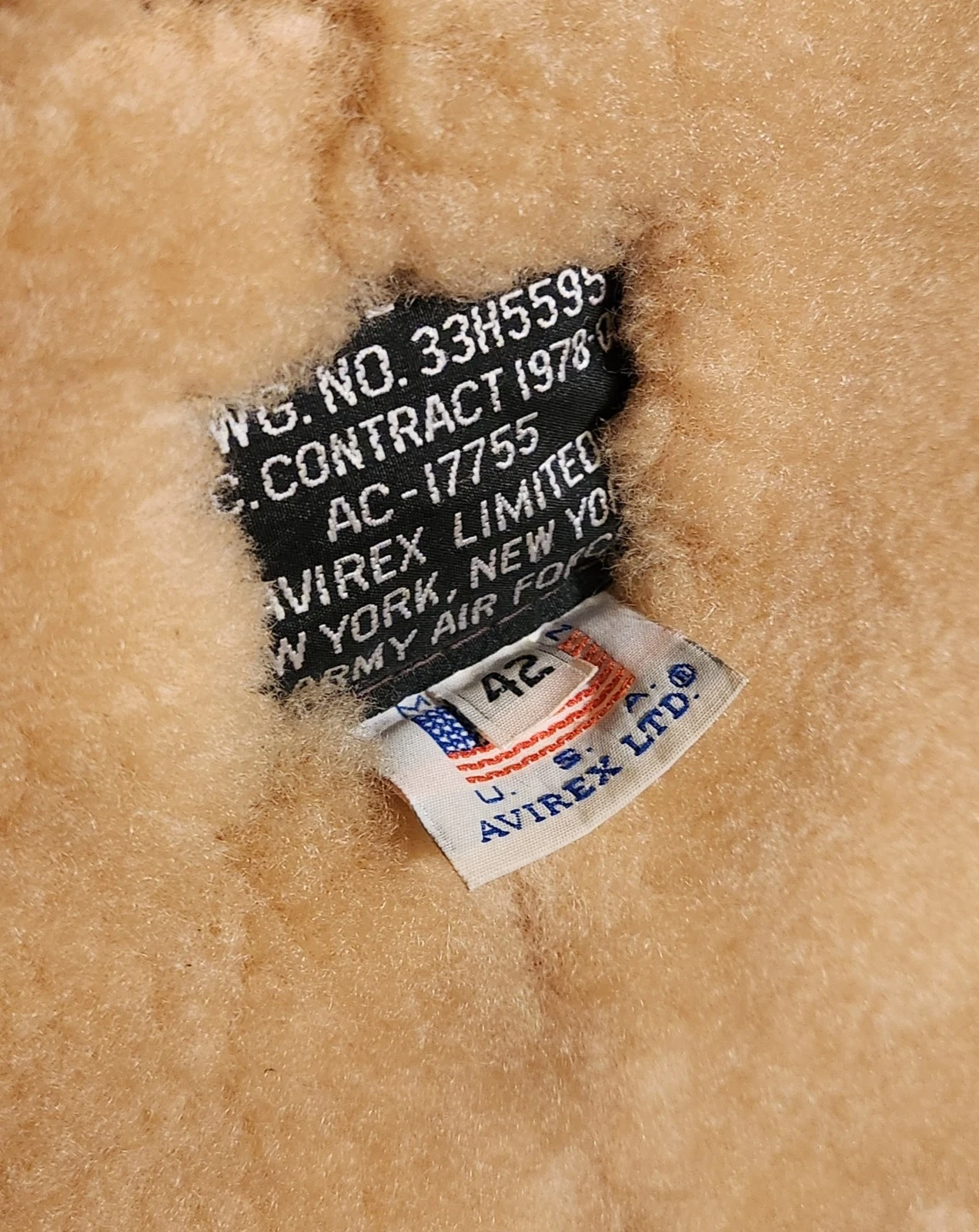 AVIREX B3 BOMBER SHEARLING JACKET Sz 42 AC-17755 Made In USA, GUC image 7