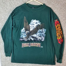 Vintage 90s Harley Davidson Long Sleeve Tshirt Flames USA Made Size Large Rare