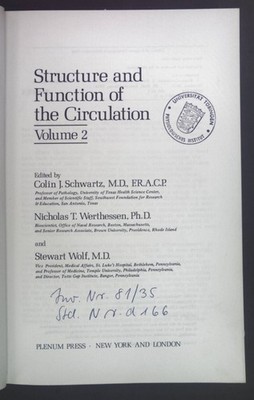 Structure and Function of the Circulation: Volume 2. Wolf, Stewart: