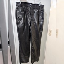 NWT Express Black Button Fly Minus the Leather Pleather Straight Leg Pants 10 L
