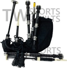 Scottish Highland Black Silver Mounts Bagpipe Cover With Solid Black Cover Cord
