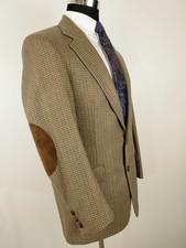 Vintage Bill Blass Mens 38R Tweed Sport Coat Tan Brown Taupe Houndstooth Jacket