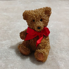Small Resin Teddy Bear Figurine Brown with Red Bow Ribbon, Single Unit