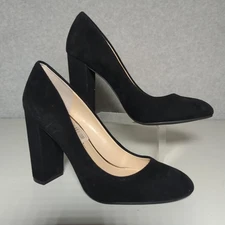 New Jessica Simpson Womens 7.5 Black Suede Pump Suede Block High Heels Shoes