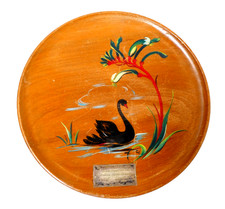 VINTAGE 1958 BLACK SWAN KANGAROO PAW WA TURNED WOOD PLATE MACMILLAN FAMILY GIFT