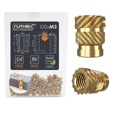 M3 Threaded Inserts - 100 Pieces Rx-M3X5.7 Brass Heat Set Insert for Plastic Par