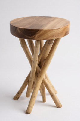 Holz Beistelltisch   Holzhocker Rund   50x28x28 cm   Hocker Verzweigt Team
