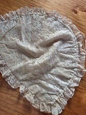 French Antique Lace Bonnet 1920s Silk Lining Large Doll Decor