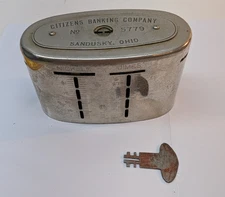 Citizens Banking Company CSC Brass Coin Bank with Key No. 5779 Sandusky Ohio