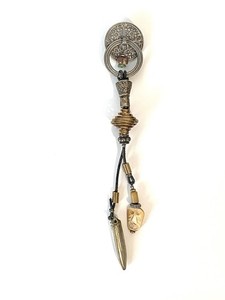 Handmade Pin Brooch Artisan Long boho 8.5 Inch Dangle Purse Fob