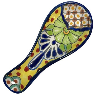 Vintage 1990s Talavera Mexican Folk Art Pottery Colorful Spoon/Utensil Rest