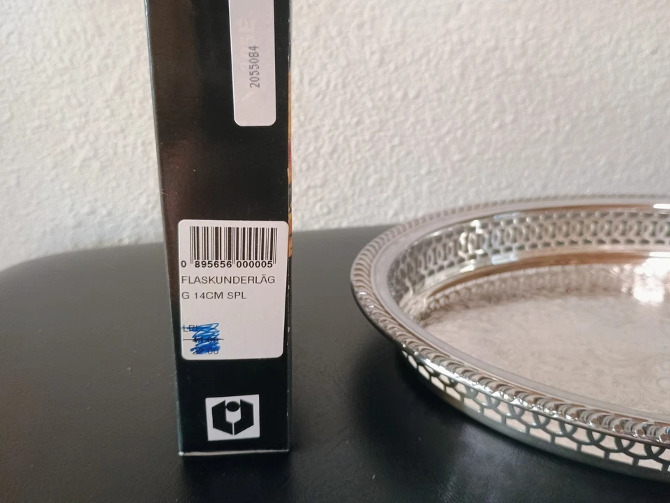 Towel Silverplate Pierced Edge Tray With Matching Wine Bottle Tray Holder  - Image 2 of 4