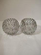 Set of 2 Clear Glass Diamond Cut Votive Candle Holders Tea Light Holders