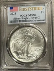2021 $1 American Silver Eagle Type 2 First Strike Flag PCGS MS70  Free Ship