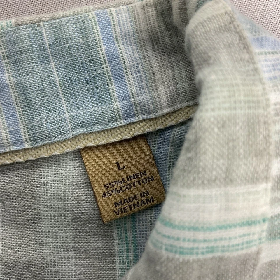 Tasso Elba Mens Linen Striped Button Up Shirt, Blue & Beige Large Summer - Image 3 of 4