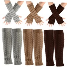 6 Pairs Knit Leg Warmers Arm Warmers Set for Women Coffee, Light Gray, Khaki