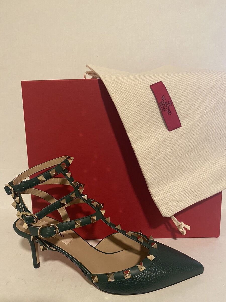 VALENTINO 65mm Rockstud T-Strap Ankle Strap Pump Heel Shoe Green 37.5EU | eBay