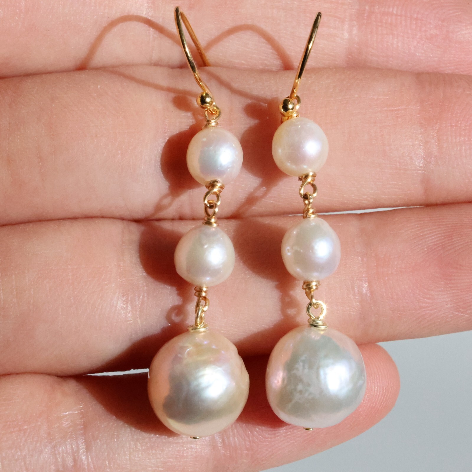Boucles d'oreilles argent doré perles de culture d'eau douce pour femme bijoux nacre 2166