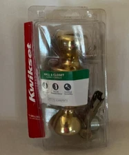Kwikset Passage Hall And Closet Polished Brass Door Knob 92001-513 Open Package