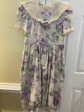 Vintage 80's Girls Palazzo Pant Dress-Custom Made Purple Lilac Print Size 12-14