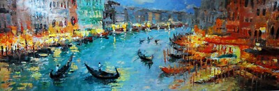 Canal at Twilight Elena Bond Hand Embellished Giclee on Canvas UNFRAMED