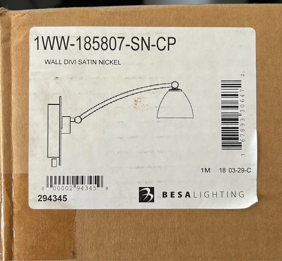 BESA LIGHTING Divi 1WW 13 pulgadas 50 vatios níquel satinado brazo oscilante aplique luz de pared Foto 2 de 4