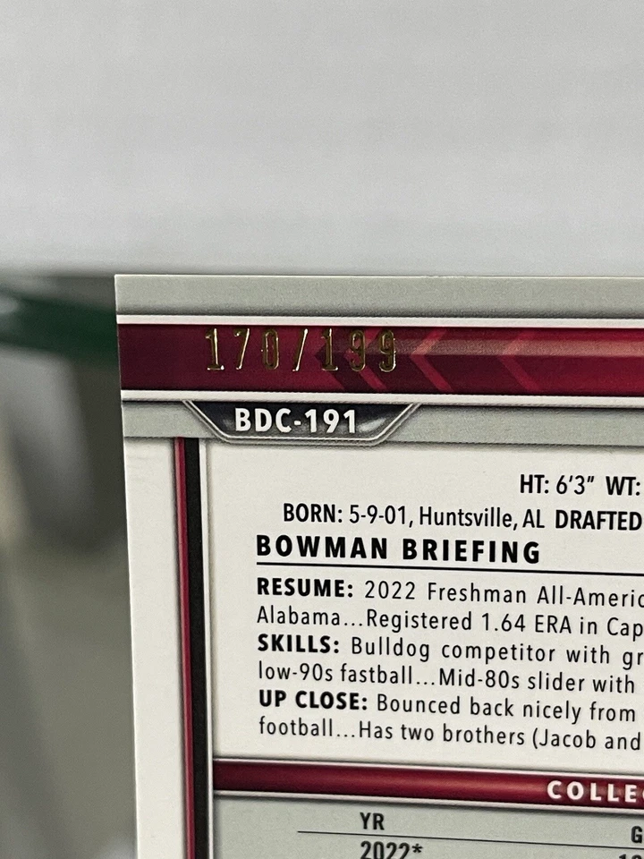 Dylan Ray 2022 Bowman Draft Chrome 1st Aqua Lava Refractor 170/199 #BDC-191 - Image 3 of 3